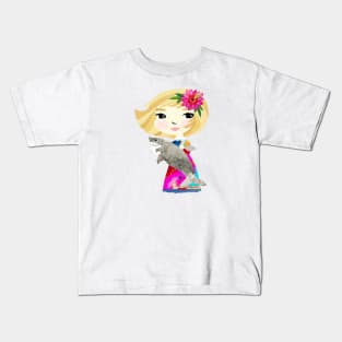 Girl with Great White Shark/Cordelia & Carl Kids T-Shirt